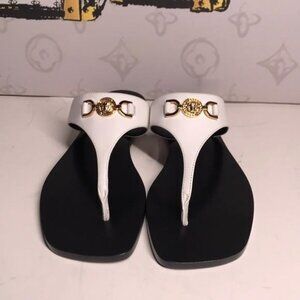 New Authentic VERSACE Medusa ’95 Flat Leather Sandals – White